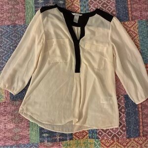 H&M Cream Blouse with Black Trim